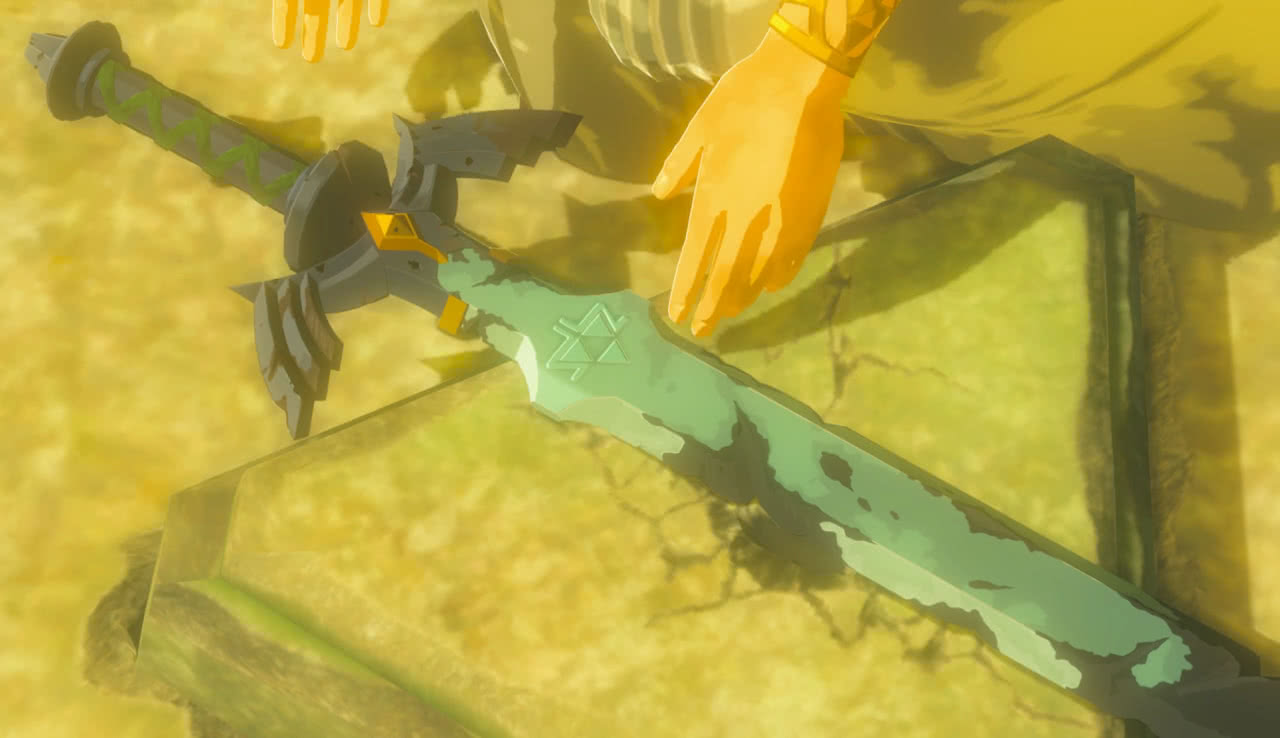A chipped and rusted Master Sword