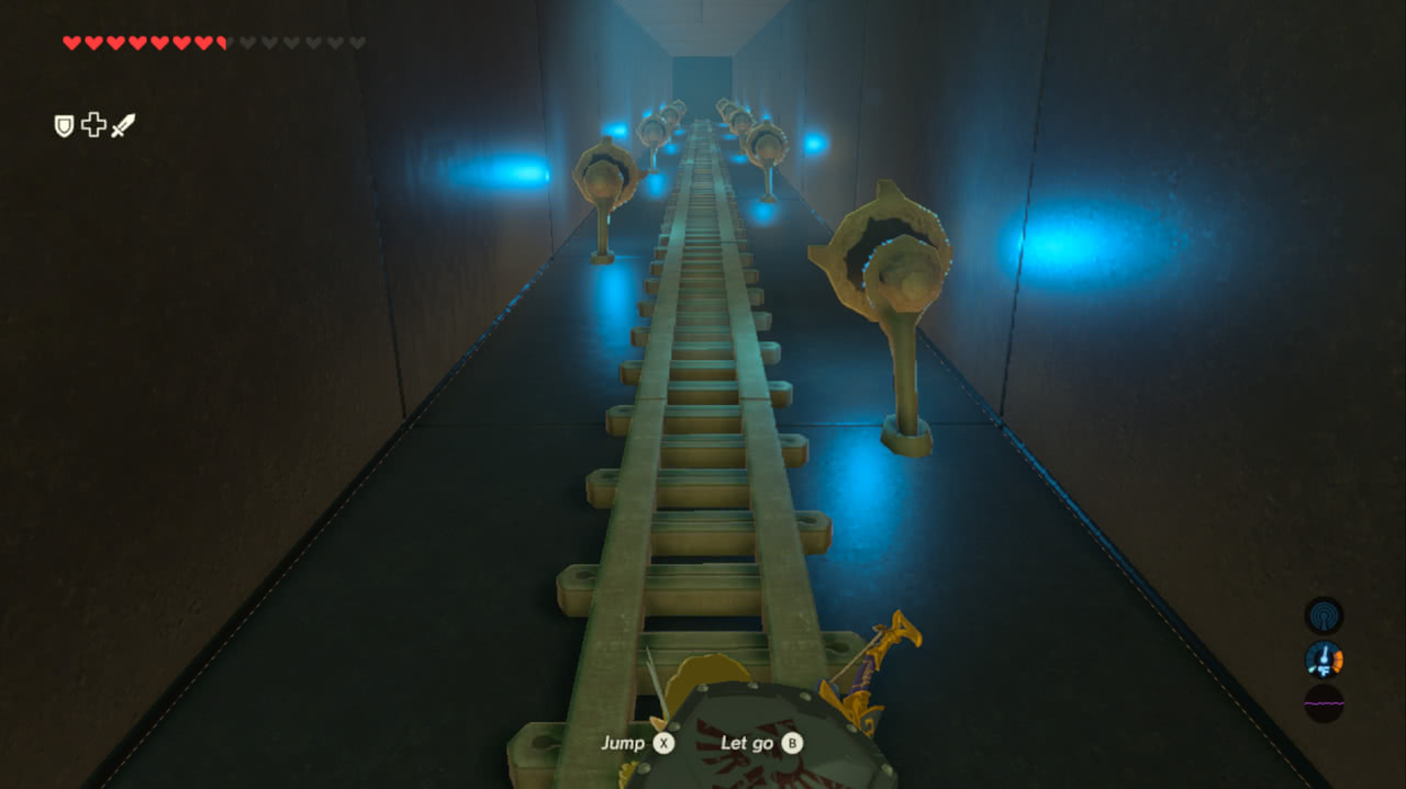 The player climbing a long ladder in an otherwise featureless shaft